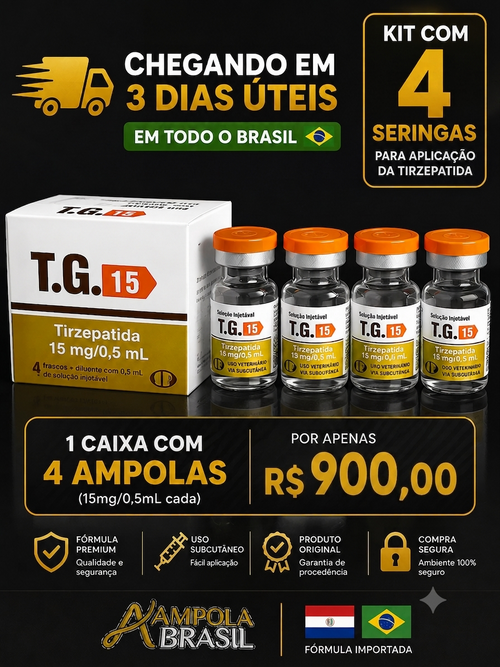 CAIXA COM 4 AMPOLAS - TIRZEPATIDA 15MG LACRADA | 04 AMPOLAS - ORIGINAL - FRETE GRÁTIS PARA TODO O BRASIL