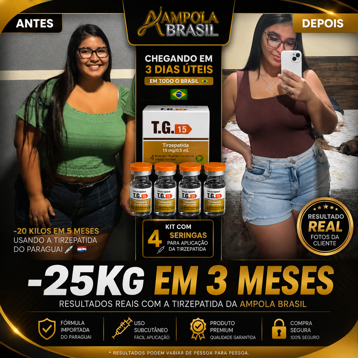 CAIXA COM 4 AMPOLAS - TIRZEPATIDA 15MG LACRADA | 04 AMPOLAS - ORIGINAL - FRETE GRÁTIS PARA TODO O BRASIL