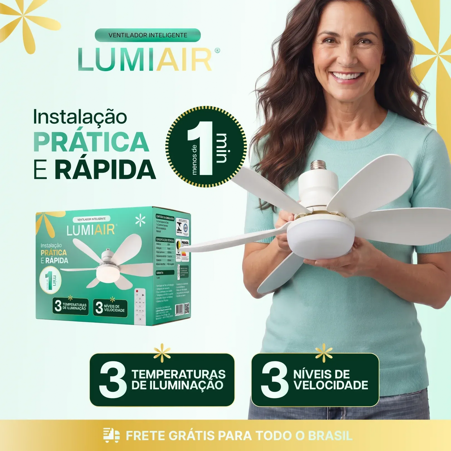 LumiAir - Ventilador Inteligente de Teto com Led + Brinde3
