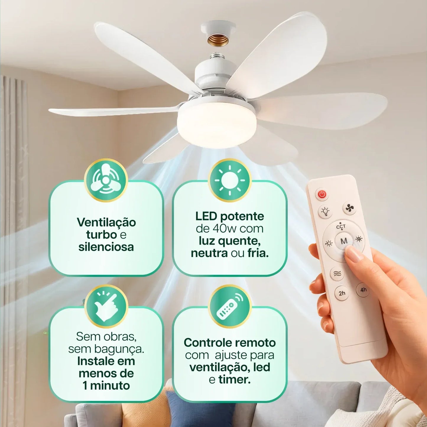 LumiAir - Ventilador Inteligente de Teto com Led + Brinde3