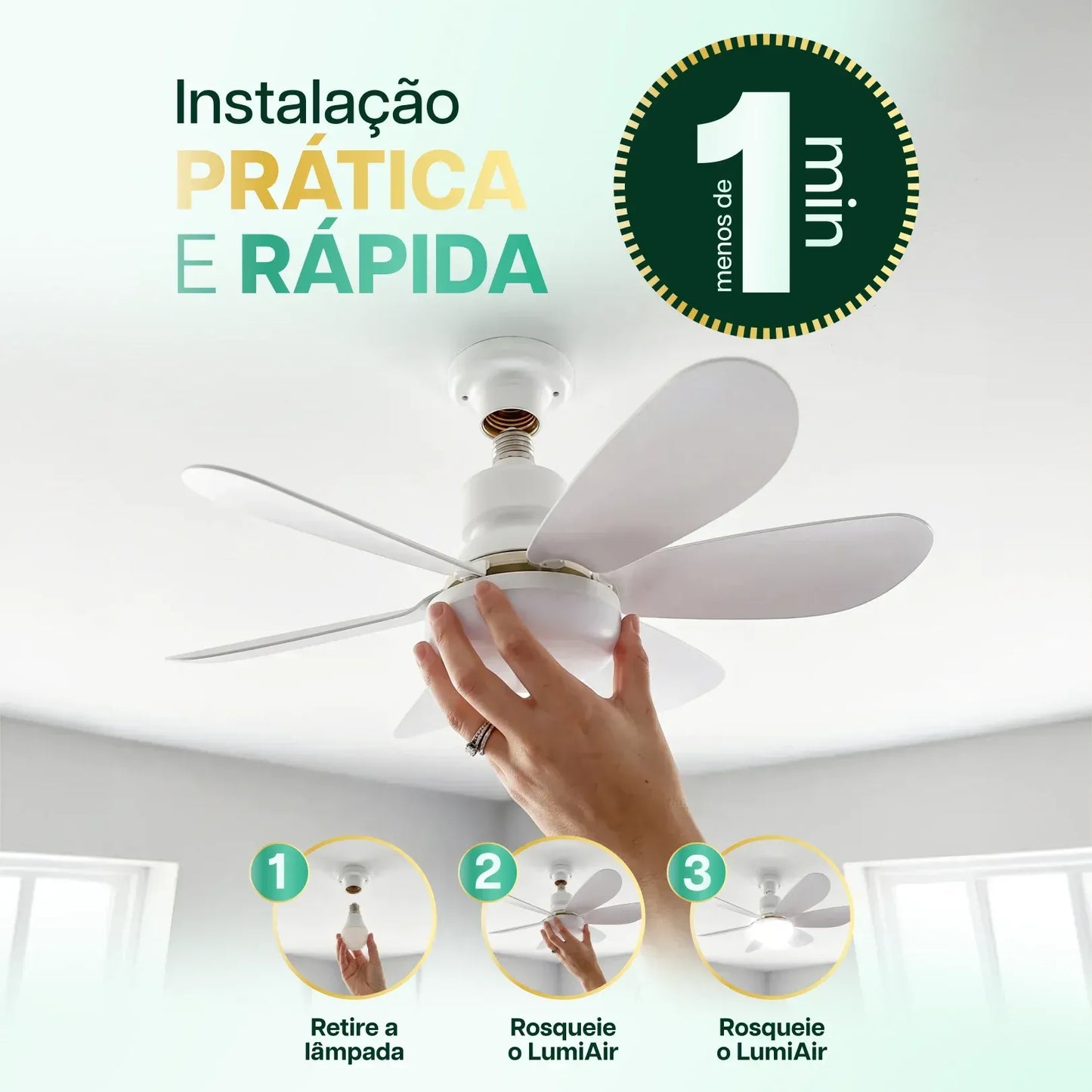 LumiAir - Ventilador Inteligente de Teto com Led + Brinde3